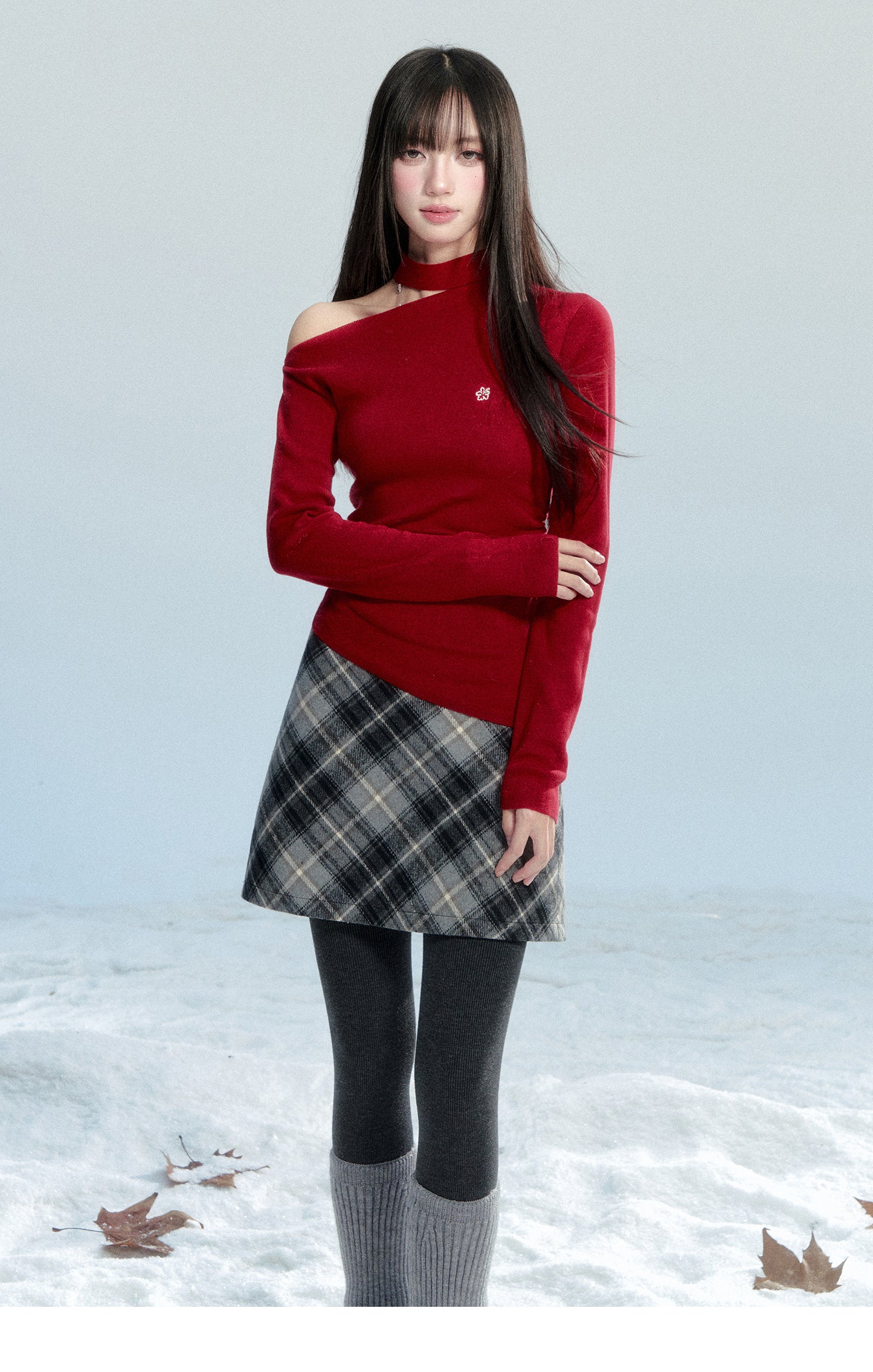 One-Shoulder Ruched Cotton Knit Top With Hibiscus Embroidery