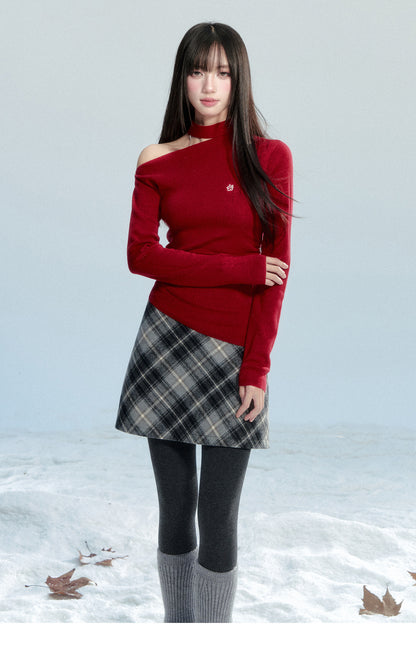 One-Shoulder Ruched Cotton Knit Top With Hibiscus Embroidery