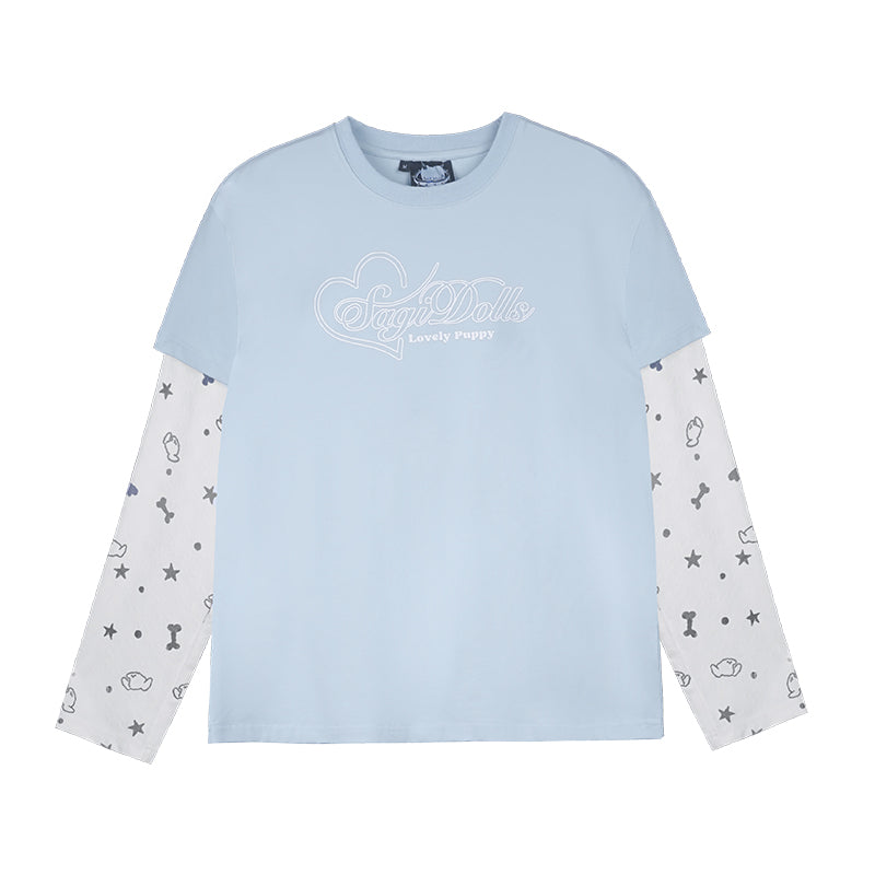 Puppy Party Print T-Shirt With Double Sleeves