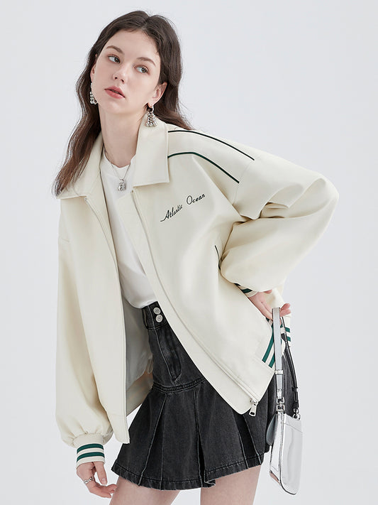 Embroidered Faux Leather Bomber Jacket