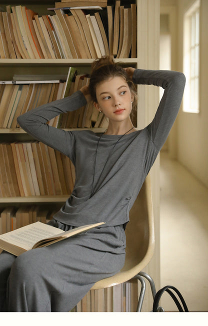 Draped Wide-Neck Top & Wide-Leg Pants