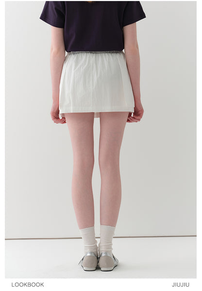 Nylon-Cotton Blend Double-Layered Mini Skirt