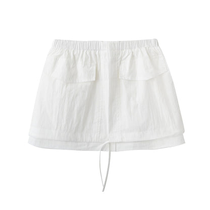 Nylon-Cotton Blend Double-Layered Mini Skirt