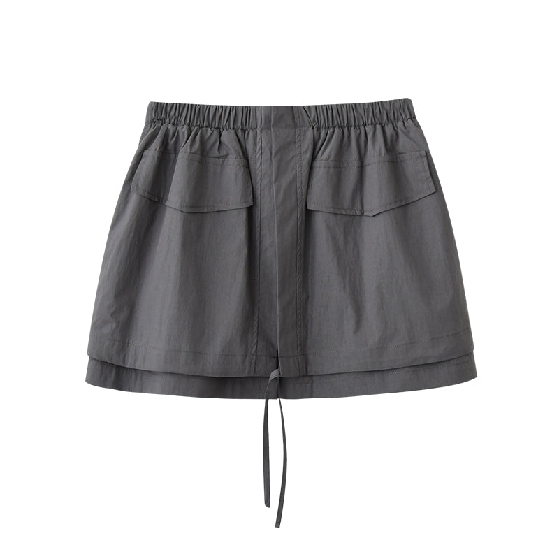 Nylon-Cotton Blend Double-Layered Mini Skirt
