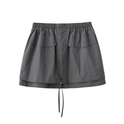 Nylon-Cotton Blend Double-Layered Mini Skirt