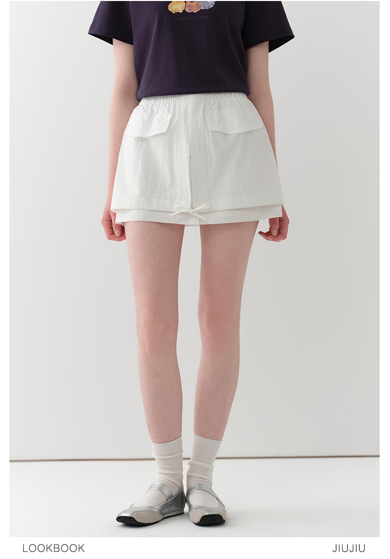Nylon-Cotton Blend Double-Layered Mini Skirt