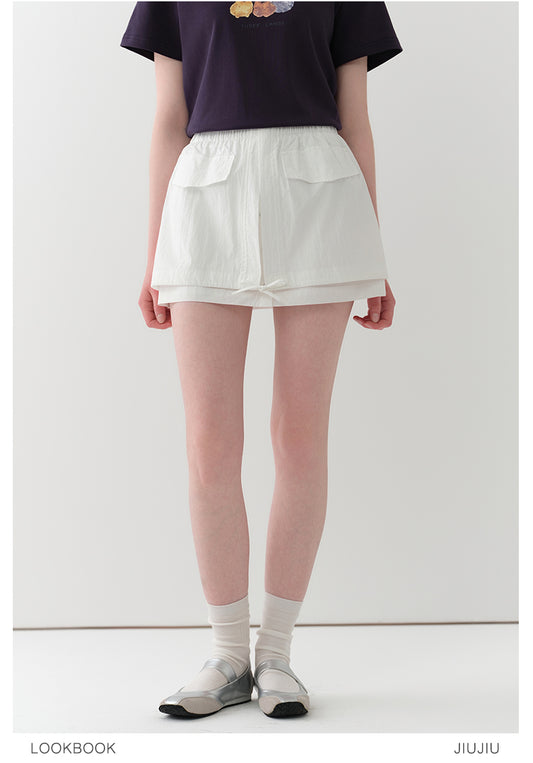 Nylon-Cotton Blend Double-Layered Mini Skirt
