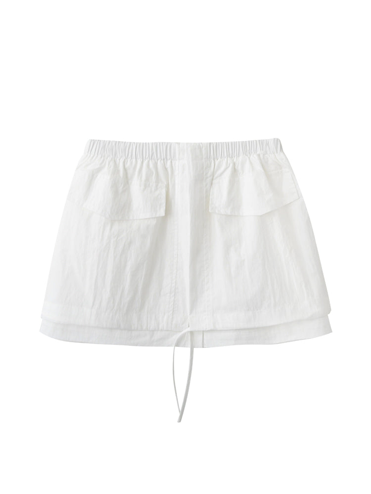 Nylon-Cotton Blend Double-Layered Mini Skirt