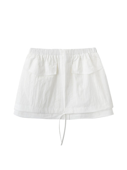 Nylon-Cotton Blend Double-Layered Mini Skirt