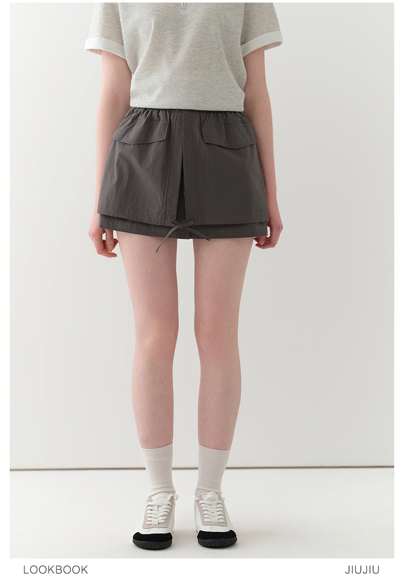 Nylon-Cotton Blend Double-Layered Mini Skirt