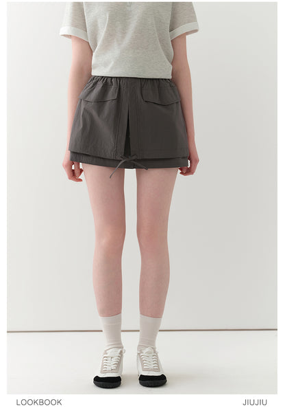 Nylon-Cotton Blend Double-Layered Mini Skirt
