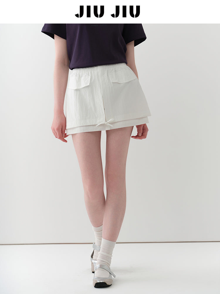 Nylon-Cotton Blend Double-Layered Mini Skirt