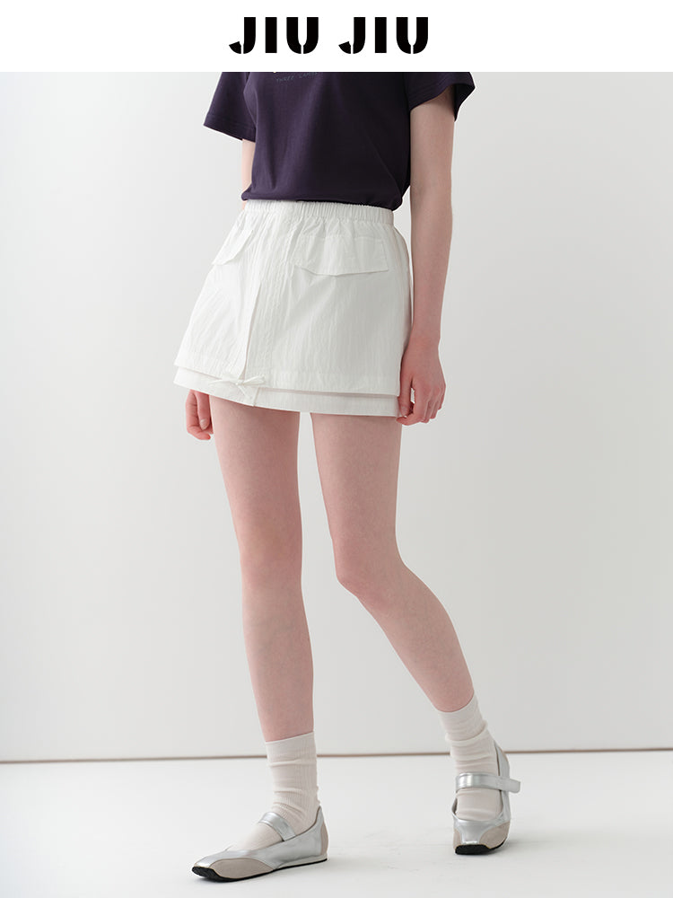 Nylon-Cotton Blend Double-Layered Mini Skirt