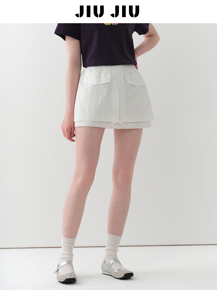 Nylon-Cotton Blend Double-Layered Mini Skirt