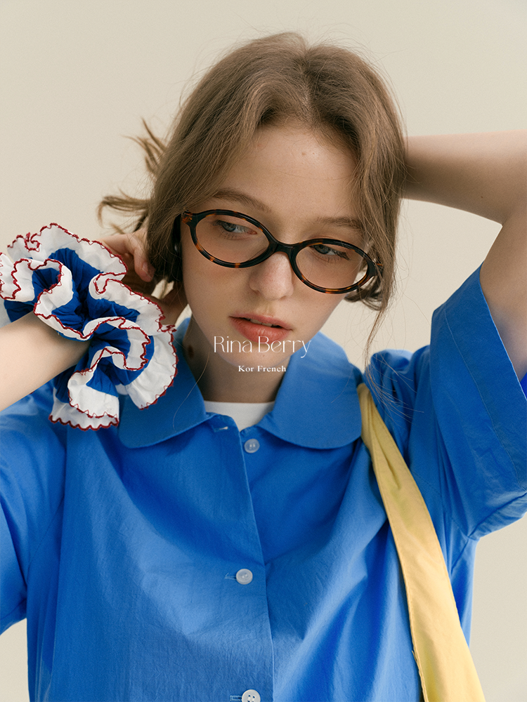 Round Collar Elbow-Sleeve Shirt With Pockets