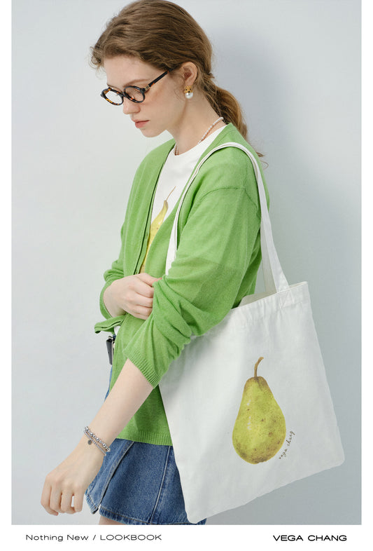 Pear Print Canvas Tote