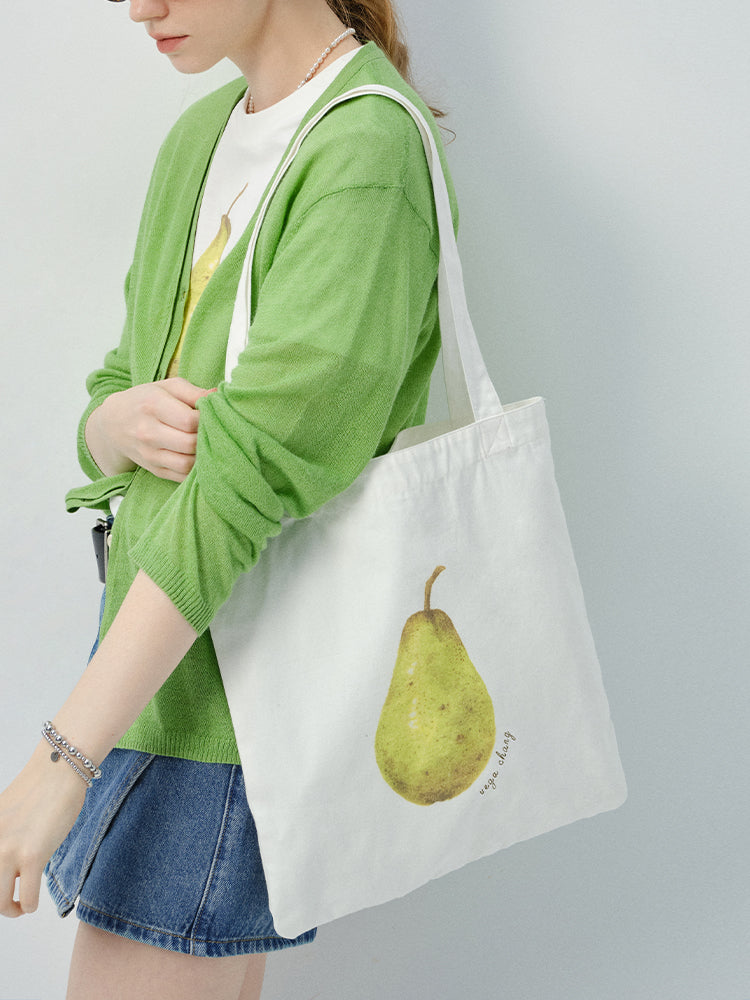 Pear Print Canvas Tote