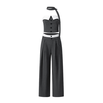 Cropped Tube Top & Pleated Wide-Leg Trousers Set