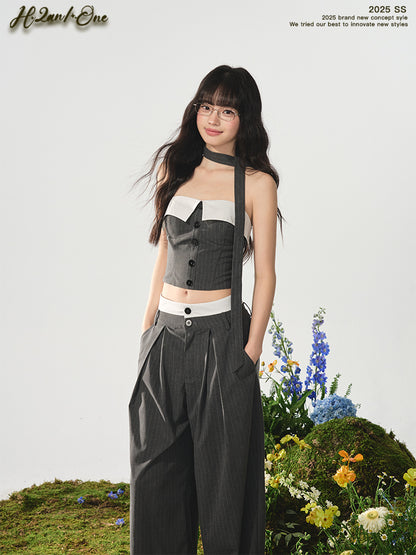 Cropped Tube Top & Pleated Wide-Leg Trousers Set