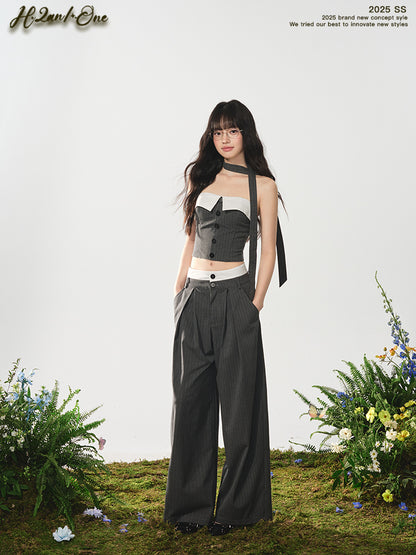 Cropped Tube Top & Pleated Wide-Leg Trousers Set
