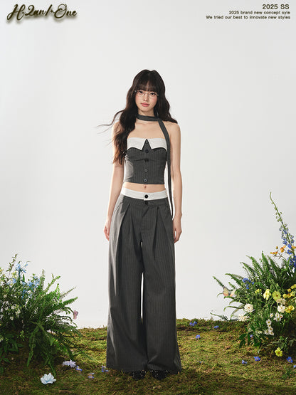 Cropped Tube Top & Pleated Wide-Leg Trousers Set