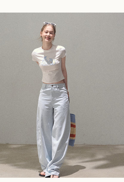 Curved Silhouette Wide-Leg Pants With Rhinestones