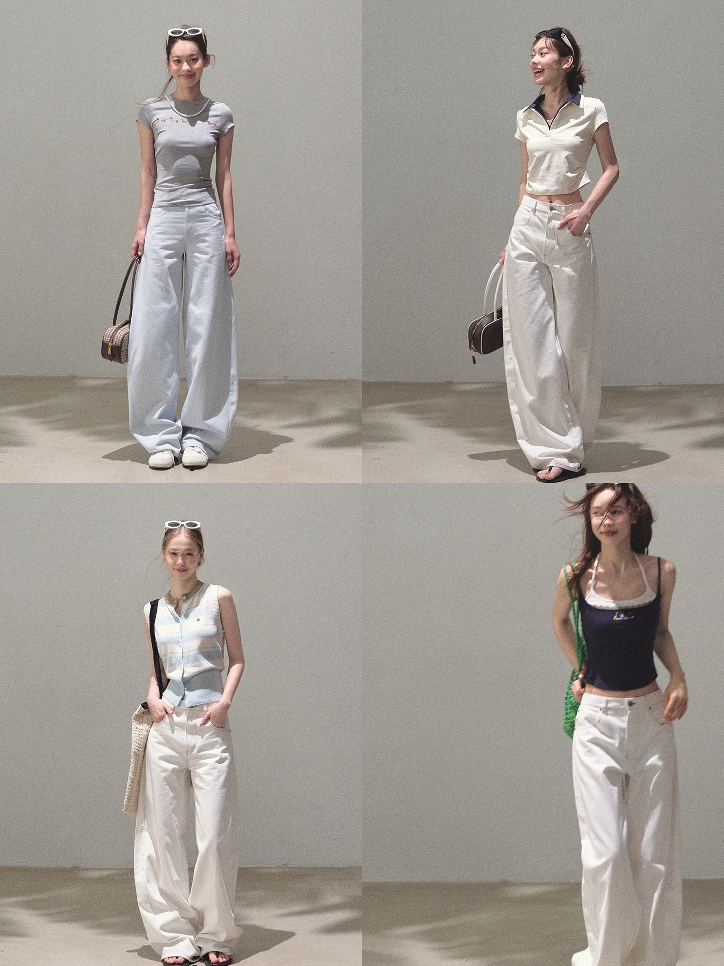 Curved Silhouette Wide-Leg Pants With Rhinestones