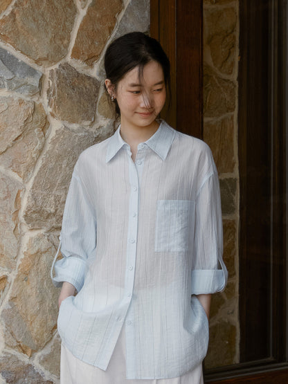 Relaxed-Fit Sheer Striped Shirt With Embroidery