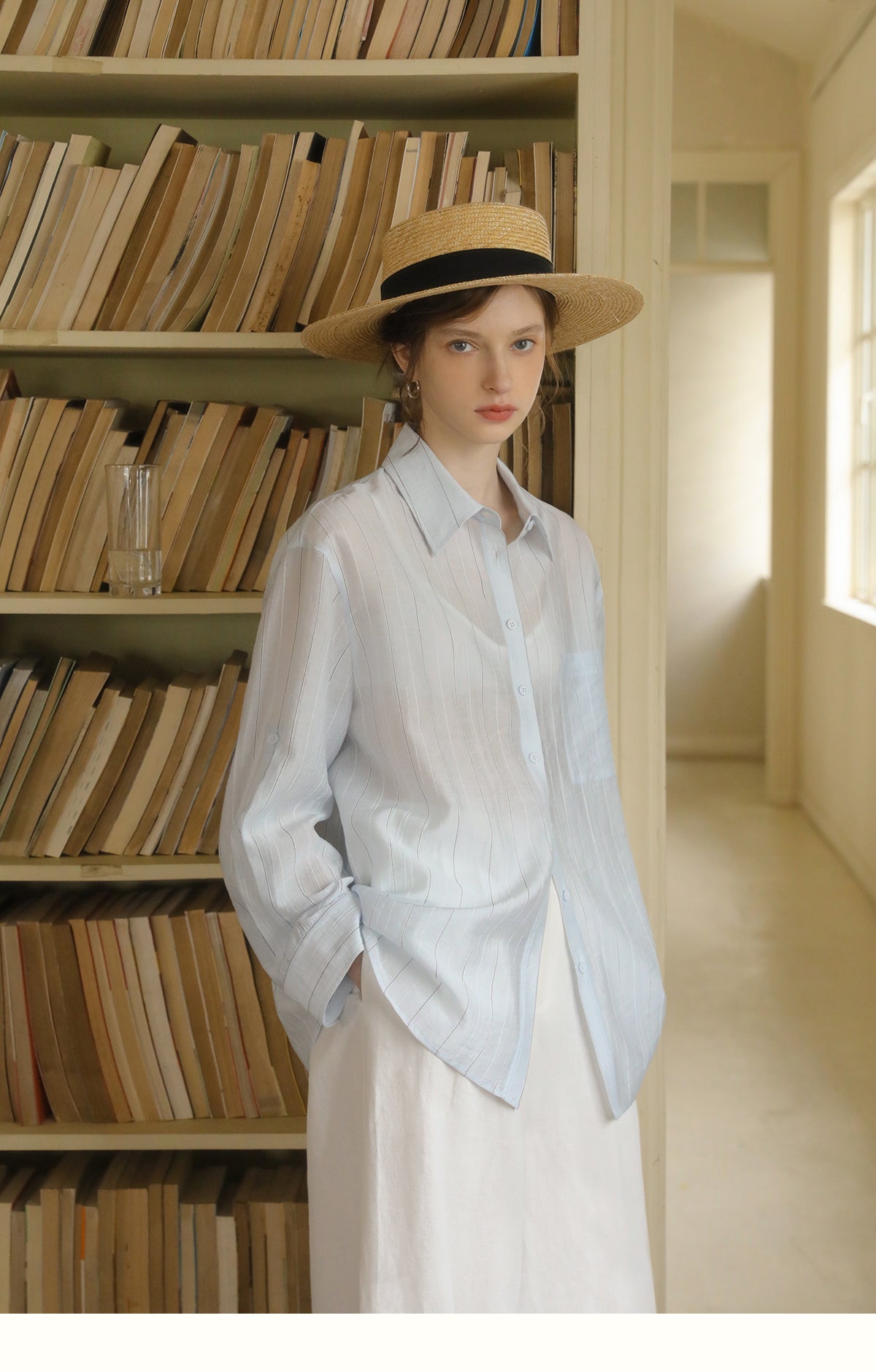 Relaxed-Fit Sheer Striped Shirt With Embroidery