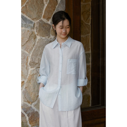 Relaxed-Fit Sheer Striped Shirt With Embroidery