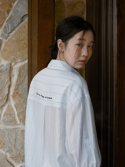 Relaxed-Fit Sheer Striped Shirt With Embroidery