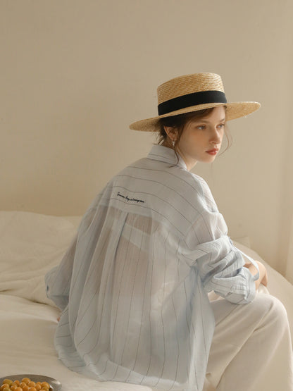 Relaxed-Fit Sheer Striped Shirt With Embroidery