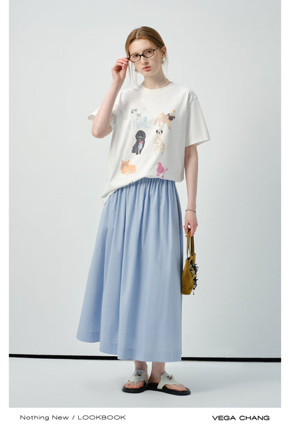 Elastic Waist A-Line Maxi Skirt