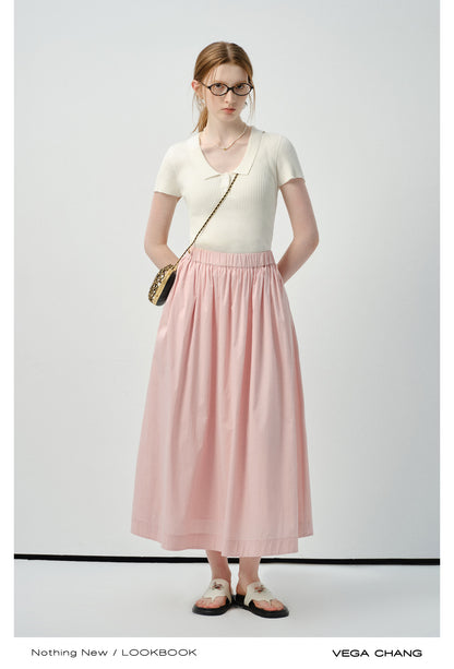 Elastic Waist A-Line Maxi Skirt