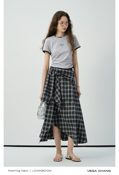 Asymmetrical Plaid Skirt With Tie Detail