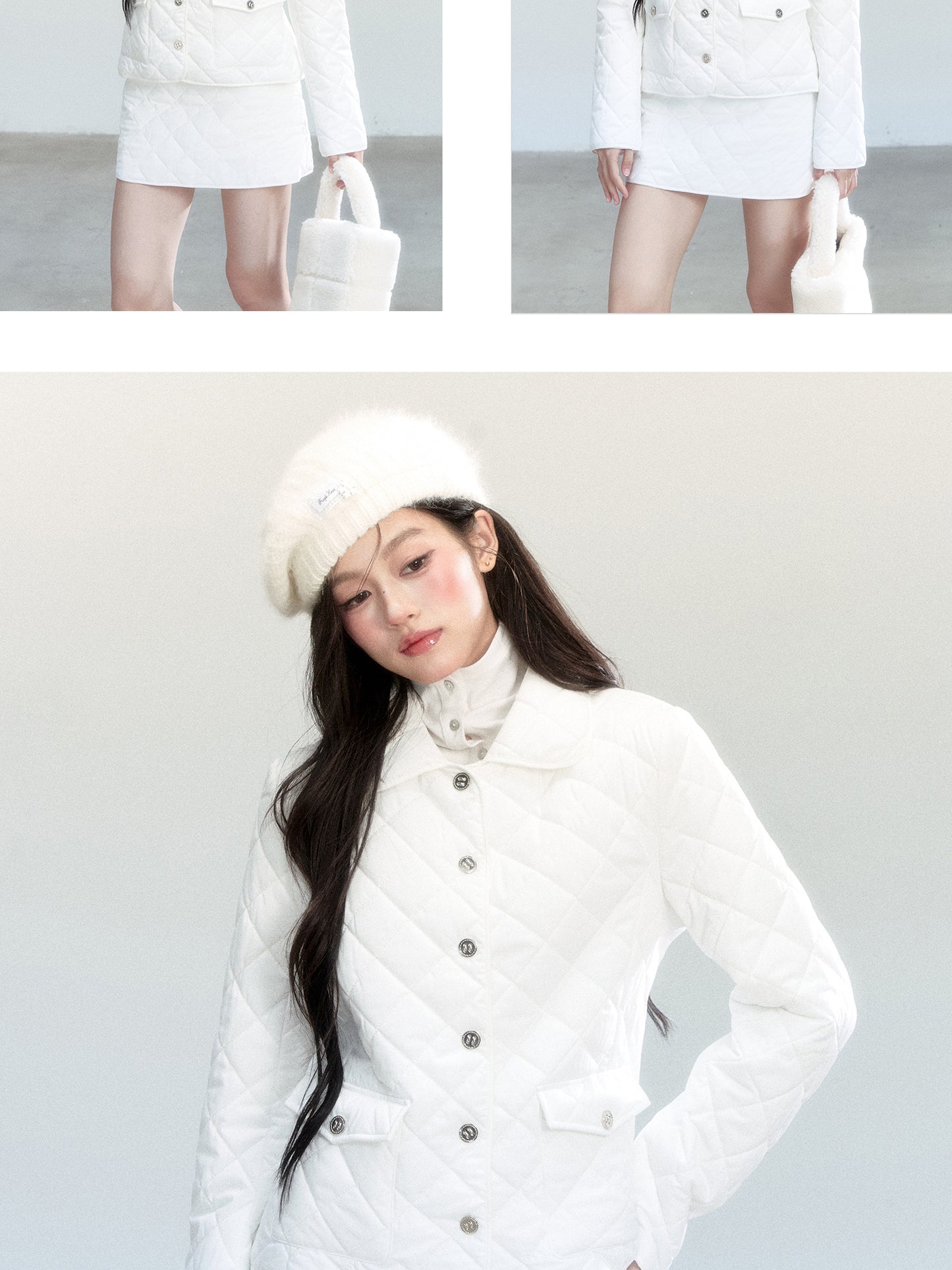 Diamond-Quilted Jacket And Mini Skirt