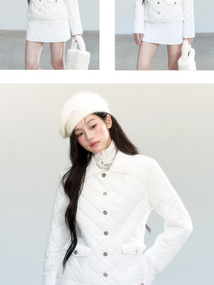 Diamond-Quilted Jacket And Mini Skirt