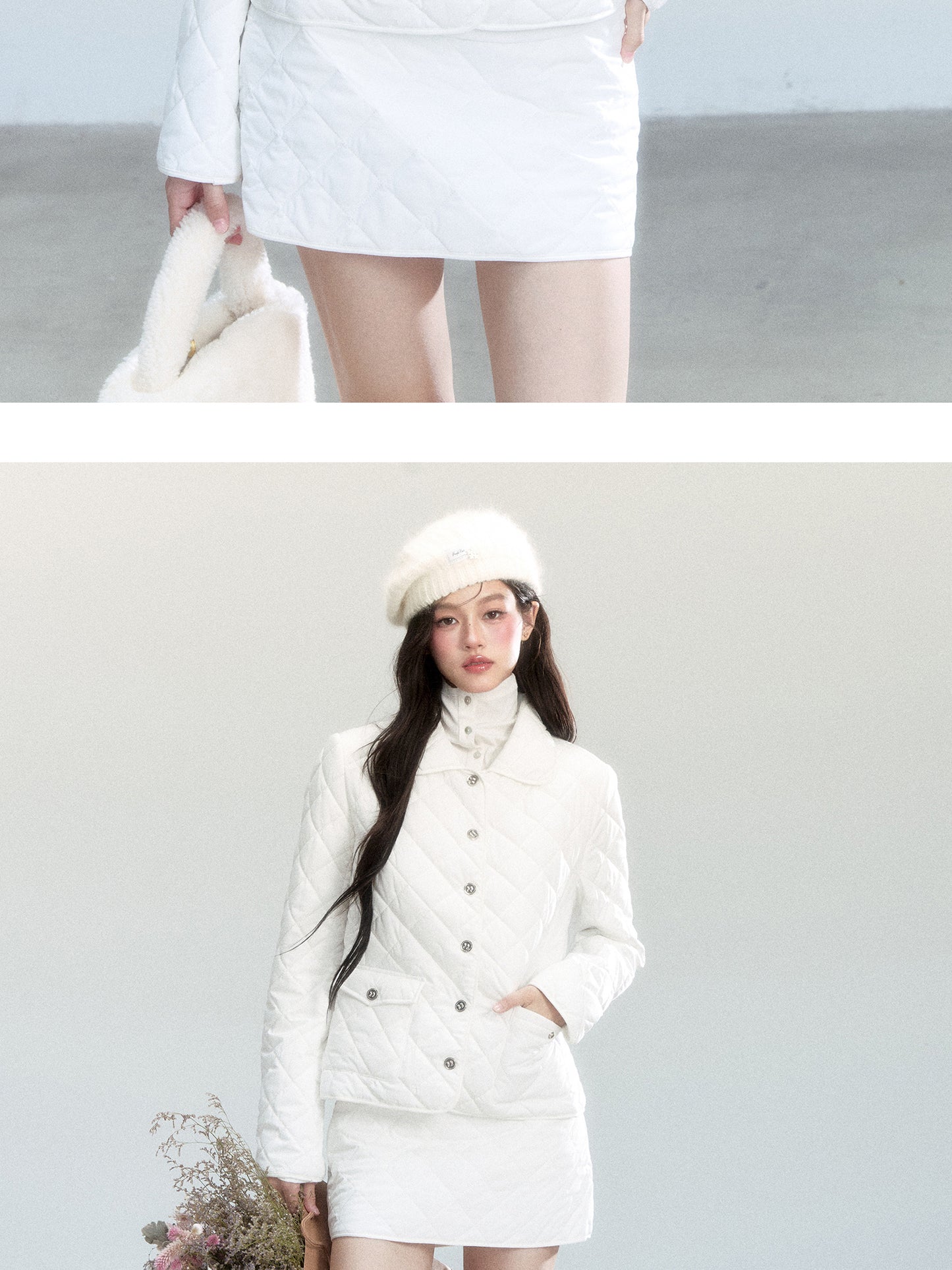 Diamond-Quilted Jacket And Mini Skirt