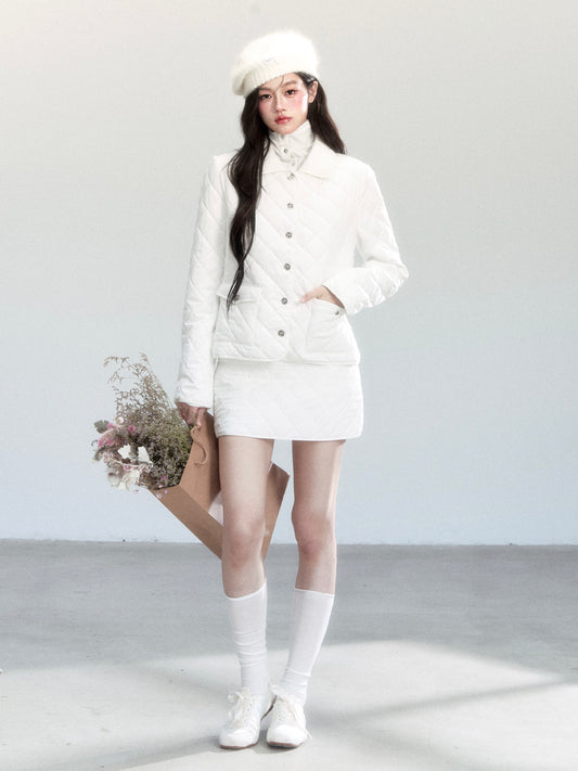 Diamond-Quilted Jacket And Mini Skirt