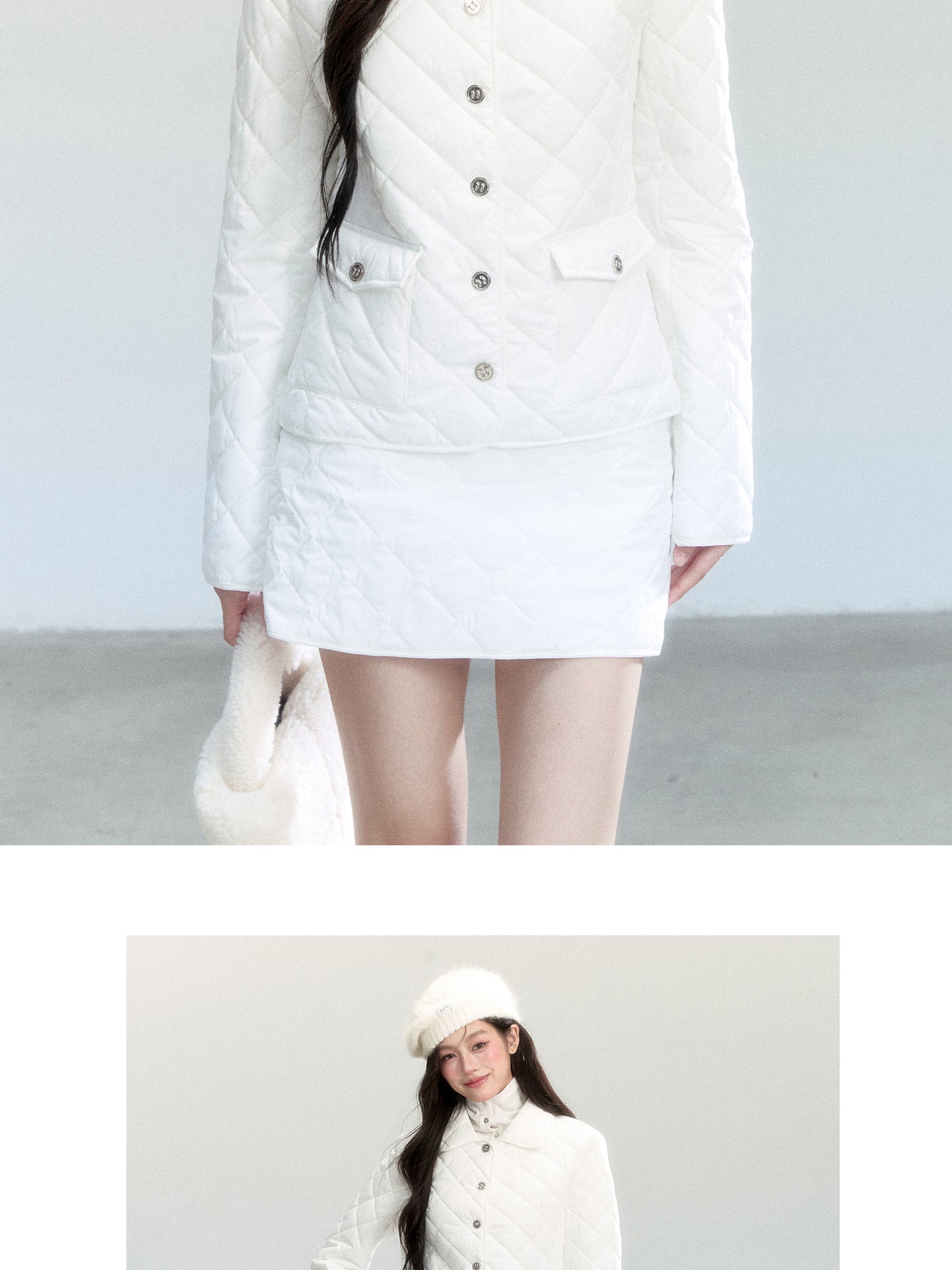 Diamond-Quilted Jacket And Mini Skirt