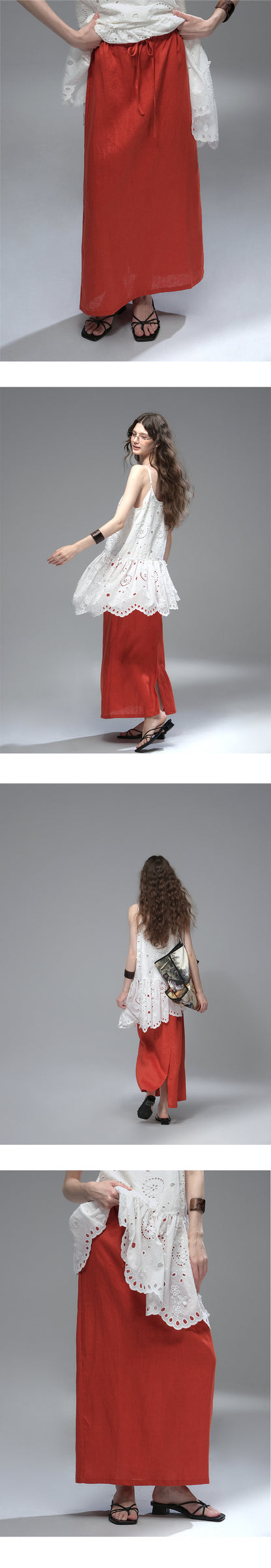 Elastic Waist Straight Linen Maxi Skirt