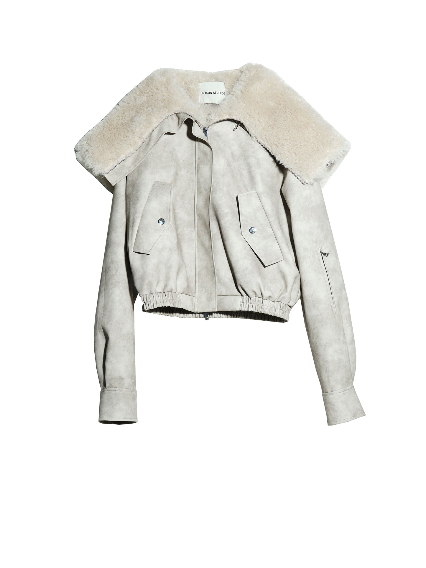 Faux Leather Jacket With Plush Oversized Fur Hood
