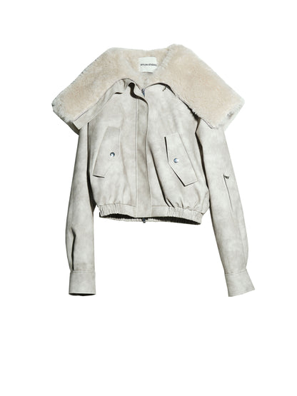 Faux Leather Jacket With Plush Oversized Fur Hood