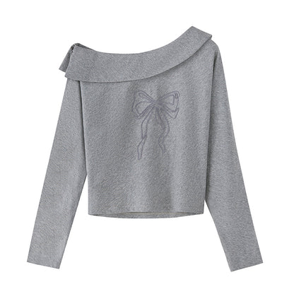 Embroidered Bow One-Shoulder Top
