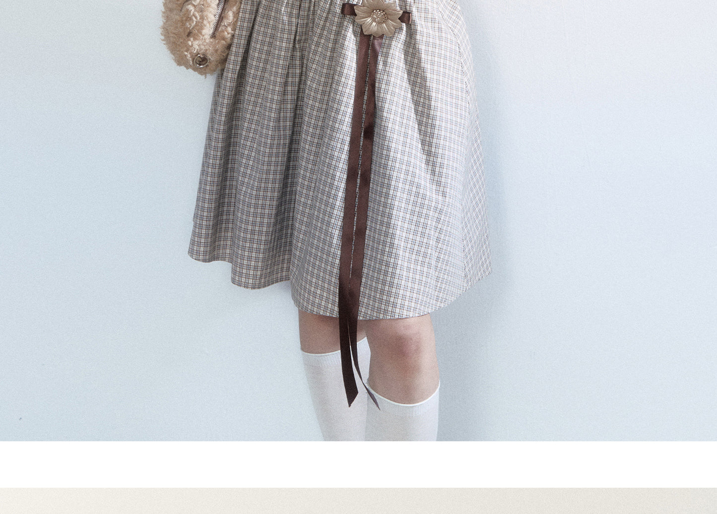 Faux-Layered Color-Blocking Shirt And Plaid Midi Skirt