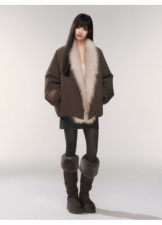90% White Goose Down Jacket With Fox Fur Collar