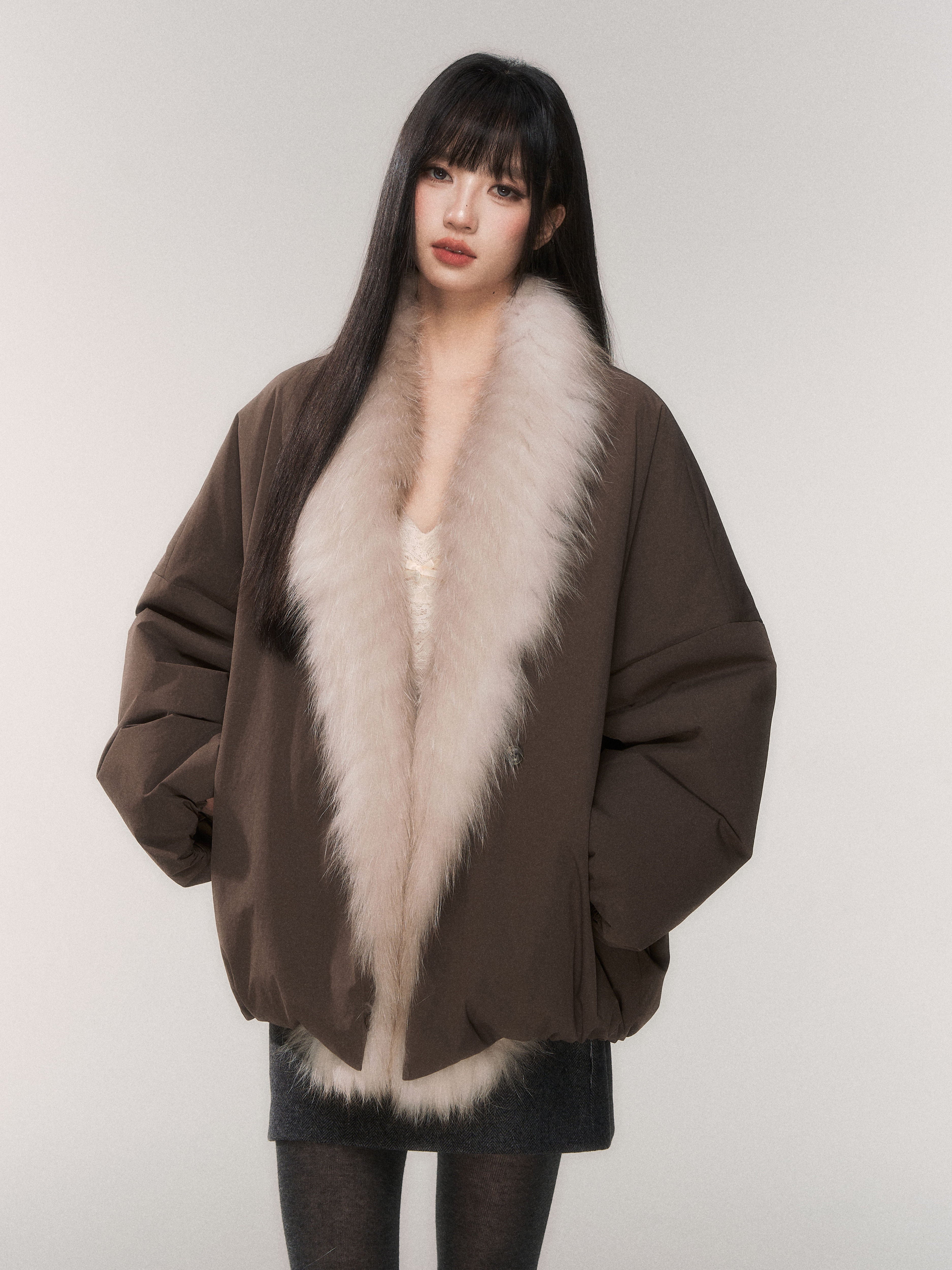 ジャケット・アウター fur collar duck flight jacket 90% White Goose Down Jacket With Fox Fur Collar – MILL MINORITY