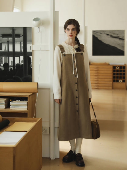 Button-Front Corduroy Suspender Dress