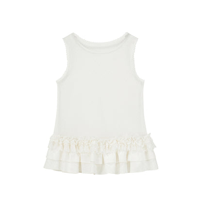 Cake Print T-Shirt & Ruffled Hem Sheer Sleeveless Top