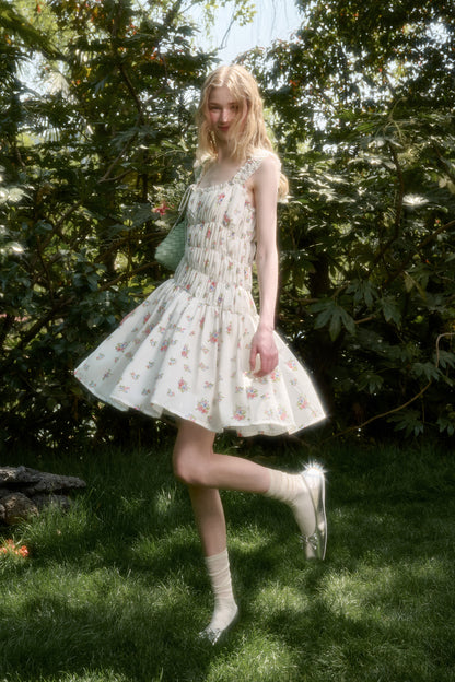 Asymmetric Floral Ruched Sleeveless Short Dress